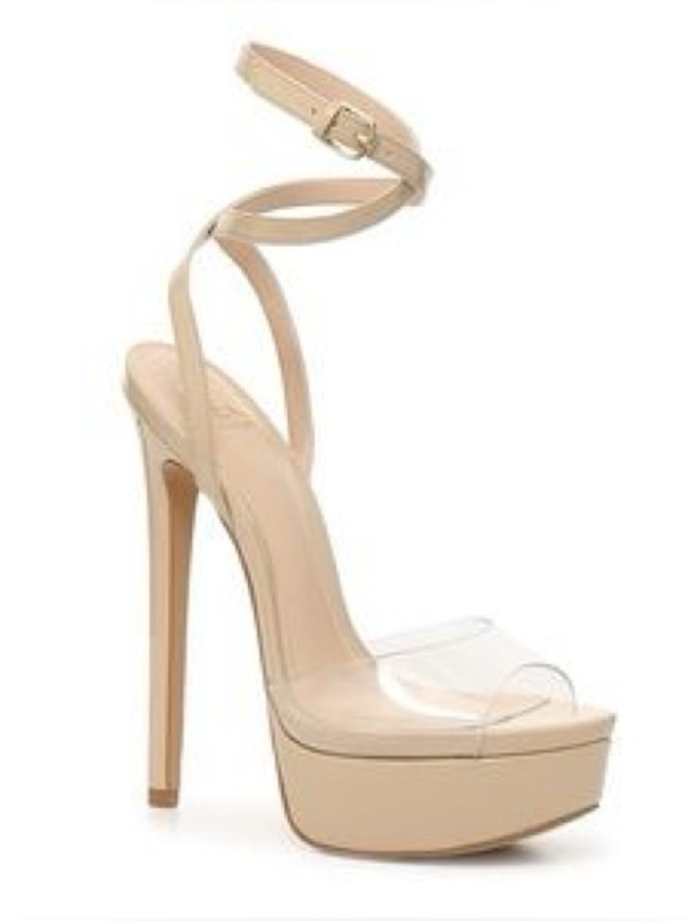 Jennifer Lopez “Junnie” Nude Clear-Strap Platform Stiletto Sandals Size 8